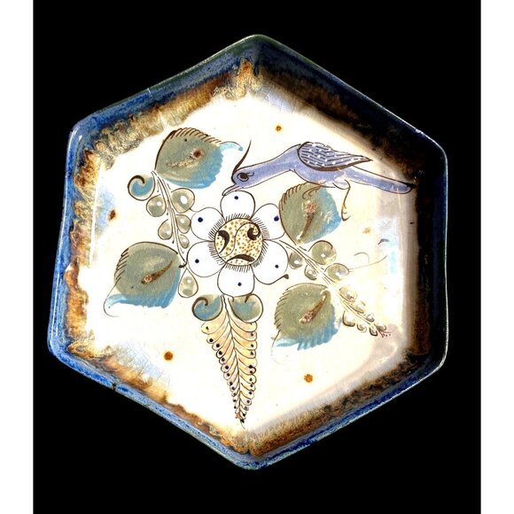 Ken Edwards Other - Handcrafted Ken Edwards Pottery Mexico Hexagonal Tonala Plate Bird Floral
